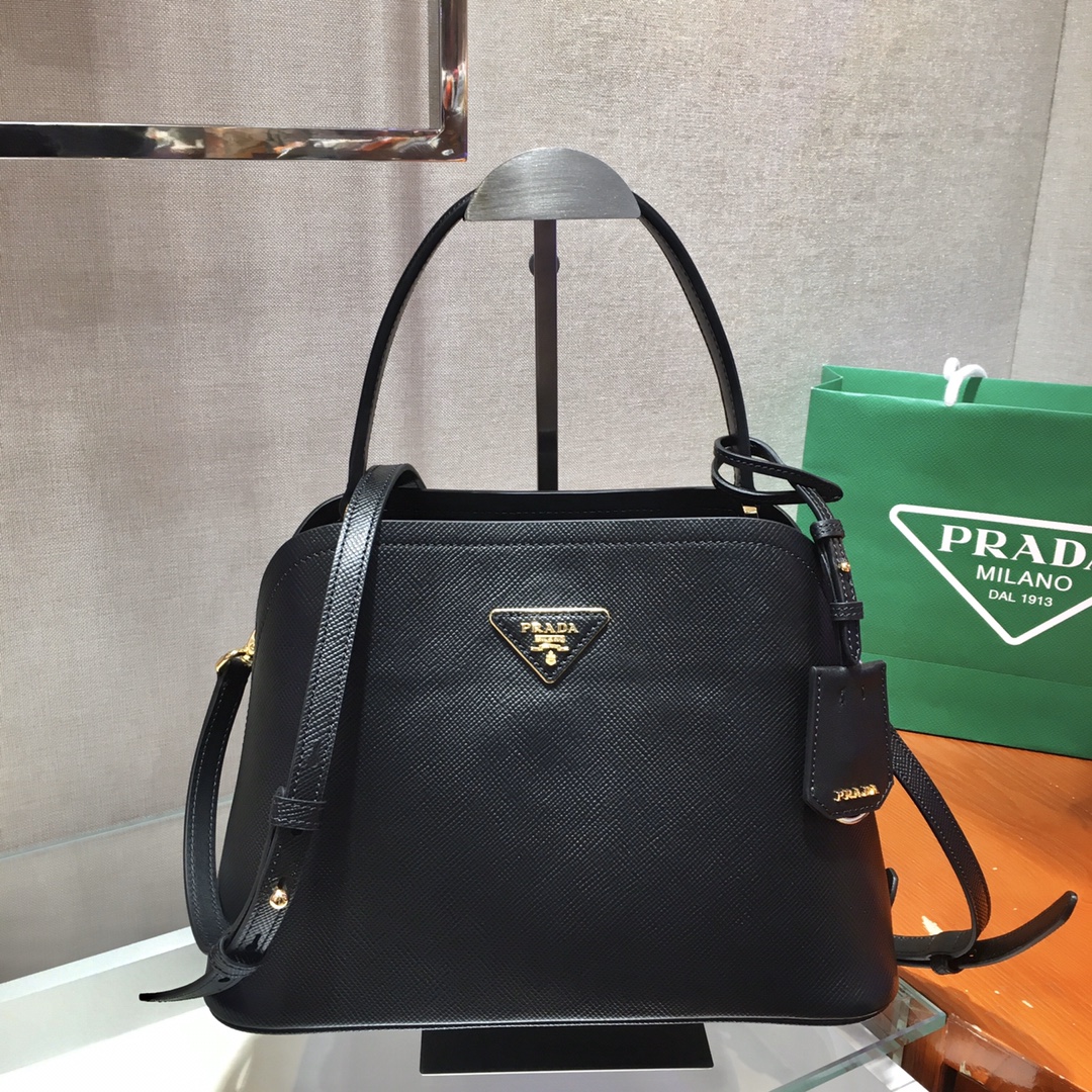 Prada Matinee Saffiano Leather Handbag Bag Tote Black 1BA282